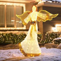 Costway 5.2 FT Lighted Angel Light up Christmas Decoration with Halo & Bow in Warm White - thumbnail 5