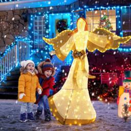 Costway 5.2 FT Lighted Angel Light up Christmas Decoration with Halo & Bow in Warm White - thumbnail 3