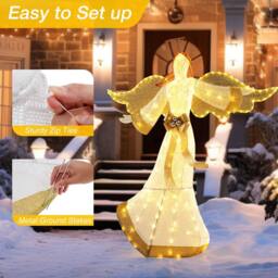 Costway 5.2 FT Lighted Angel Light up Christmas Decoration with Halo & Bow in Warm White - thumbnail 9