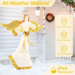 Costway 5.2 FT Lighted Angel Light up Christmas Decoration with Halo & Bow in Warm White - thumbnail 7