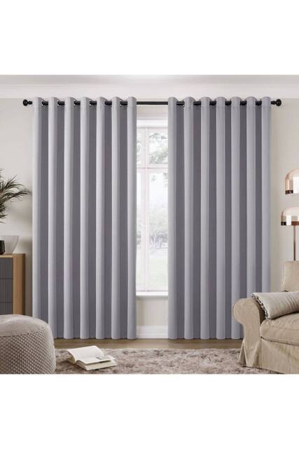 H&O Direct Light Grey Grommet Top Polyester Blackout Curtains Pair, 229cm W x 229 cm H - image 1