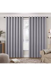 H&O Direct Light Grey Grommet Top Polyester Blackout Curtains Pair, 229cm W x 229 cm H - thumbnail 1