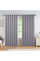 H&O Direct Light Grey Grommet Top Polyester Blackout Curtains Pair, 229cm W x 229 cm H - thumbnail 2
