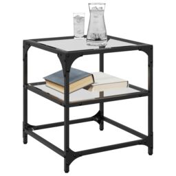 Berkfield Home Coffee Table with Transparent Glass Top 40x40x45 cm Steel in Black - Size: 40 x 40 x 45 cm - thumbnail 3