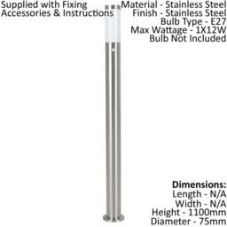 Loops 2 PACK IP44 Outdoor Bollard Light PIR Sensor Stainless Steel 1100mm Lamp Post in Metallics - thumbnail 2