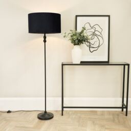 ValueLights Maggie Black Metal Candlestick Floor Lamp with Velvet Lamp Shade
