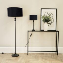 ValueLights Maggie Black Metal Candlestick Floor Lamp with Velvet Lamp Shade - thumbnail 4