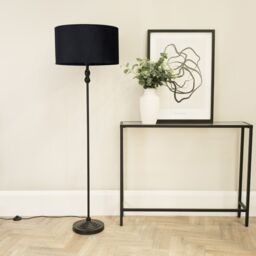 ValueLights Maggie Black Metal Candlestick Floor Lamp with Velvet Lamp Shade - thumbnail 3