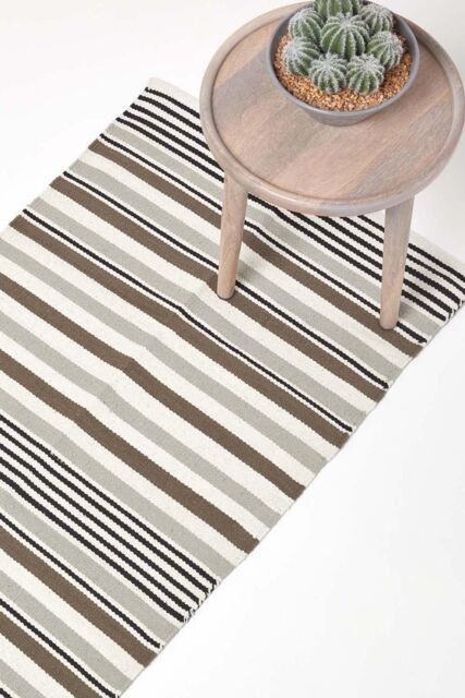 Homescapes Modern Scandinavian Style Striped Cotton Hall Runner, 66 x 200 cm in Grey - Size: 66 cm x 200 cm - image 1