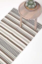 Homescapes Modern Scandinavian Style Striped Cotton Hall Runner, 66 x 200 cm in Grey - Size: 66 cm x 200 cm - thumbnail 1