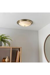 Netlighting Atlas 2 Light Flush Ceiling Light Antique Brass Acid Glass E27 in Gold - thumbnail 2