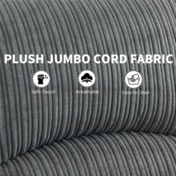 FURNITURE ONE Manual Reclining Sofa Set, Corduroy Fabric Sofa Suite - 1+3 Sofa Set in Grey - Size: 1 Pack - thumbnail 6