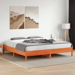Berkfield Home Beautiful Bed Frame Frame Wax Brown 180x200 cm Super King Solid W - thumbnail 1