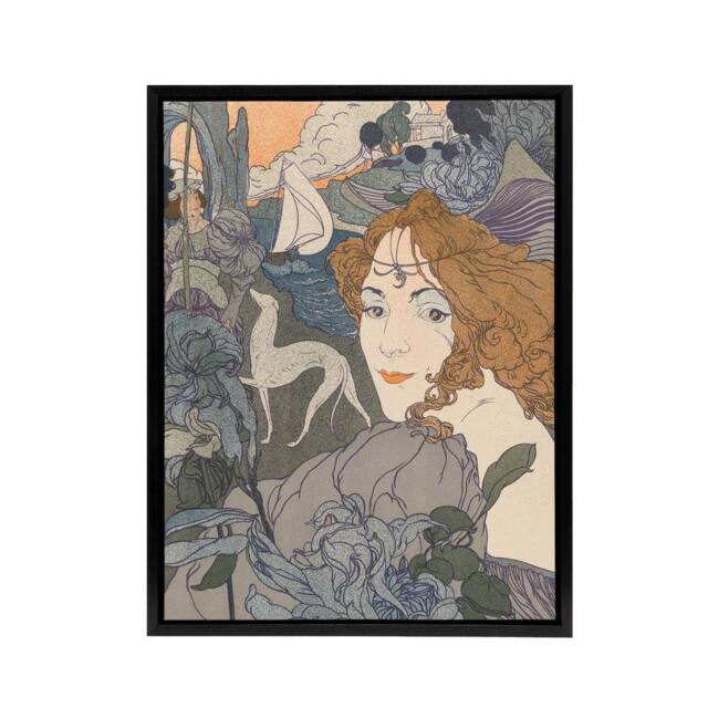 "Artery8 Homecoming Dream Painting Framed Canvas Wall Art Print Georges de Feure in Blue - Size: W12"" x H16""" - image 1