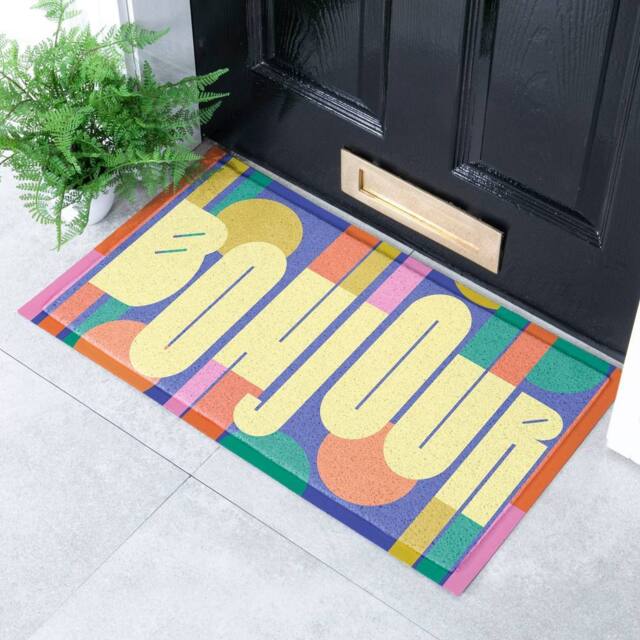 Artsy Mats Elizabeth Olwen Bonjour Indoor/Outdoor Doormat (70x40cm) in Yellow - Size: 40 cm x 70 cm - image 1