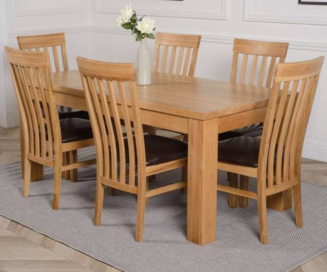 Thats Furniture Dakot 182 x 92cm Oak Large Dining Table & 6 Harvard Chairs in Brown - Size: 182 x 92 cm - image 1