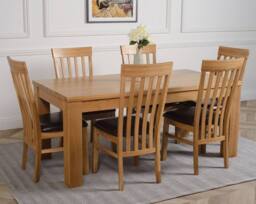 Thats Furniture Dakot 182 x 92cm Oak Large Dining Table & 6 Harvard Chairs in Brown - Size: 182 x 92 cm - thumbnail 3