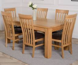 Thats Furniture Dakot 182 x 92cm Oak Large Dining Table & 6 Harvard Chairs in Brown - Size: 182 x 92 cm - thumbnail 1