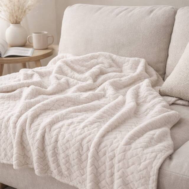 Voltico Super Soft Cuddle Throw 130 x 180cm - Soft Sofa & Bed Blanket in Cream - Size: 130 cm x 180 cm - image 1