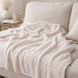 Voltico Super Soft Cuddle Throw 130 x 180cm - Soft Sofa & Bed Blanket in Cream - Size: 130 cm x 180 cm - thumbnail 1