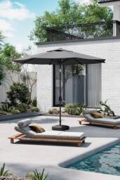 Garden Sanctuary Rotating Patio Parasol 3M Umbrella for Outdoor Sunshade & Rain with Plastic Fillable Base in Dark Grey