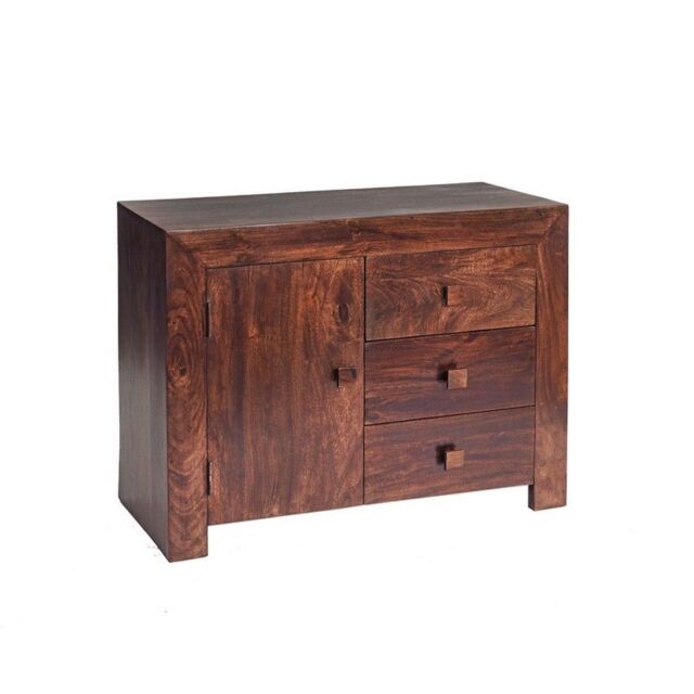 Indian Hub Toko Dark Mango 3 Drawer Sideboard - Solid Mango Wood - L45xW88xH75 cm in Brown - image 1