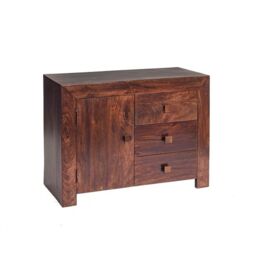 Indian Hub Toko Dark Mango 3 Drawer Sideboard - Solid Mango Wood - L45xW88xH75 cm in Brown - thumbnail 1