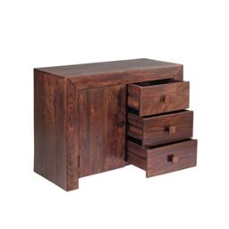Indian Hub Toko Dark Mango 3 Drawer Sideboard - Solid Mango Wood - L45xW88xH75 cm in Brown - thumbnail 2