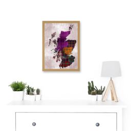 Artery8 Tartan Map Of Scotland A4 Artwork Framed Wall Art Print in Light Oak - thumbnail 2