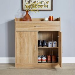 Home Source Shoe Storage Cabinet Cupboard 2 Door Hallway Organiser Compact in Brown - thumbnail 8