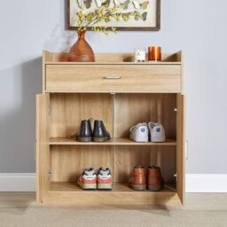 Home Source Shoe Storage Cabinet Cupboard 2 Door Hallway Organiser Compact in Brown - thumbnail 7