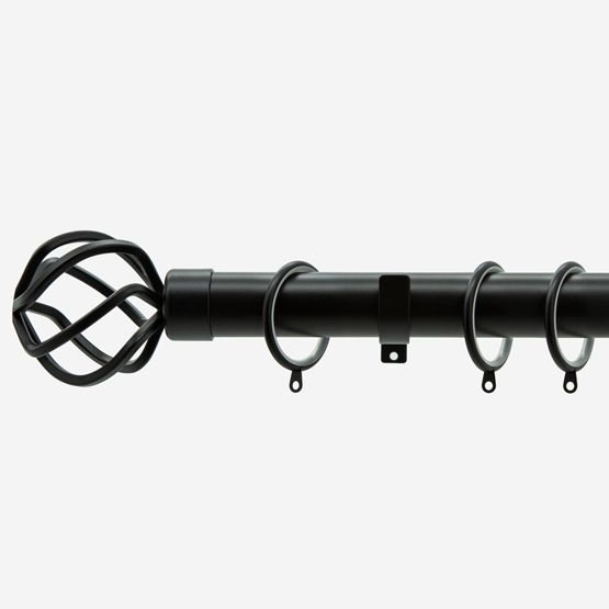 New Edge Blinds Matt Black 28mm Cage Fixed Length Metal Curtain Pole in Jet Black - Size: 450 cm - image 1