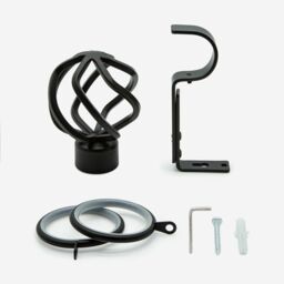 New Edge Blinds Matt Black 28mm Cage Fixed Length Metal Curtain Pole in Jet Black - Size: 450 cm - thumbnail 3
