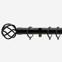 New Edge Blinds Matt Black 28mm Cage Fixed Length Metal Curtain Pole in Jet Black - Size: 450 cm