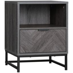 HOMCOM Bedside Table, Sofa Side Table W/ Drawer & Shelf Living Room, Bedroom in Grey - thumbnail 2