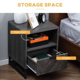 HOMCOM Bedside Table, Sofa Side Table W/ Drawer & Shelf Living Room, Bedroom in Grey - thumbnail 6