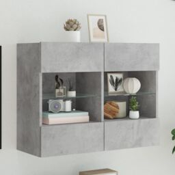 Berkfield Home TV Wall Cabinet with LED Lights Concrete Grey 78.5x30x60.5 cm - thumbnail 1