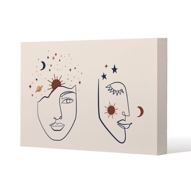 Benjamin Tate Design Celestial elements like stars, moon, sun & planets (Canvas Print) / 152 x 101 x 4cm in Natural - Size: 152 x 101 x 4 cm