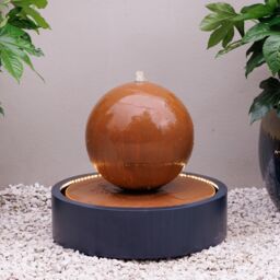 Primrose Melincourt Galvanised Zinc Sphere Water Feature with LED Lights 60cm in Brown - thumbnail 3