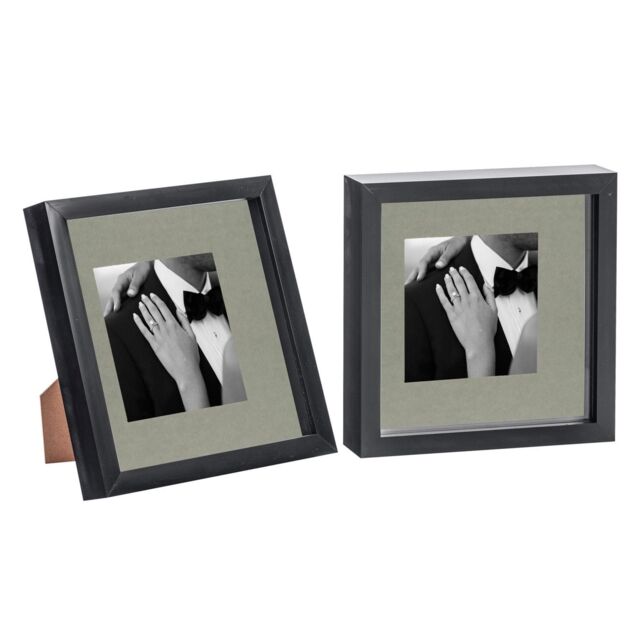 "Nicola Spring 3D Box Photo Frames - 8 x 8"" with 4 x 4"" Mount - Ivory Mount - Pack of 2 in Black" - image 1