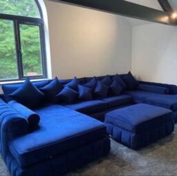 HOB Furniture Oyster Oxford U Shape Chaise Sofa - Sofa Only - 10ftx6ftx6ft in Mid Navy
