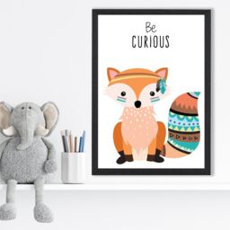 ARTZE Be Curious Fox Tribal Animal Quote Framed Print SIZE: A2 with Black Frame in Orange - Size: A4 - thumbnail 2
