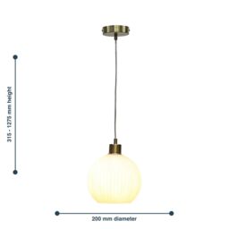 First Choice Lighting Set of 2 Betchley - White Ribbed Glass Globe with Satin Brass Pendants - thumbnail 8