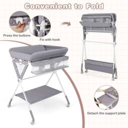 Costway Diaper Changing Station Foldable Baby Changing Table-Grey in Grey - thumbnail 7