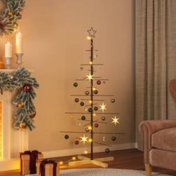 Berkfield Home Metal Christmas Tree with Wooden Base Black 150 cm - thumbnail 2
