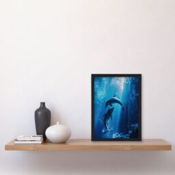 Artery8 Majestic Dolphins Marine Life Underwater Seascape Framed Art Print in Blue - Size: A4 - thumbnail 4