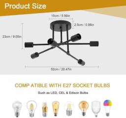 Goeco Industrial Ceiling Light Vintage Metal Pendant Light E27 Ceiling Light in True Black - thumbnail 4
