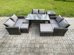 Fimous Wicker Rattan Garden Furniture Sets Outdoor Lounge Sofa Set with Oblong Dining Table Double Seat Sofa Dark Grey Mixed - thumbnail 2