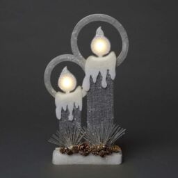 Shatchi 31Cm Christmas Pre Lit Twin Candles Battery Operated Glitter Foam Snow Covered Finish Table Decoration Grey