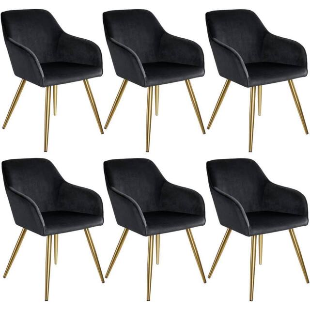 tectake Accent Chair Marilyn Set Of 6 - Black/Gold in Black - Size: 6 Pack - image 1
